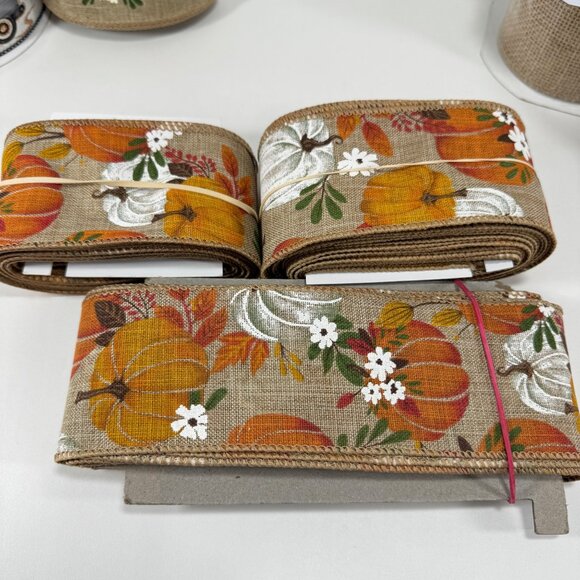 Lot Ribbon Fall Autumn Pumpkins Burlap Harvest - Picture 5 of 16